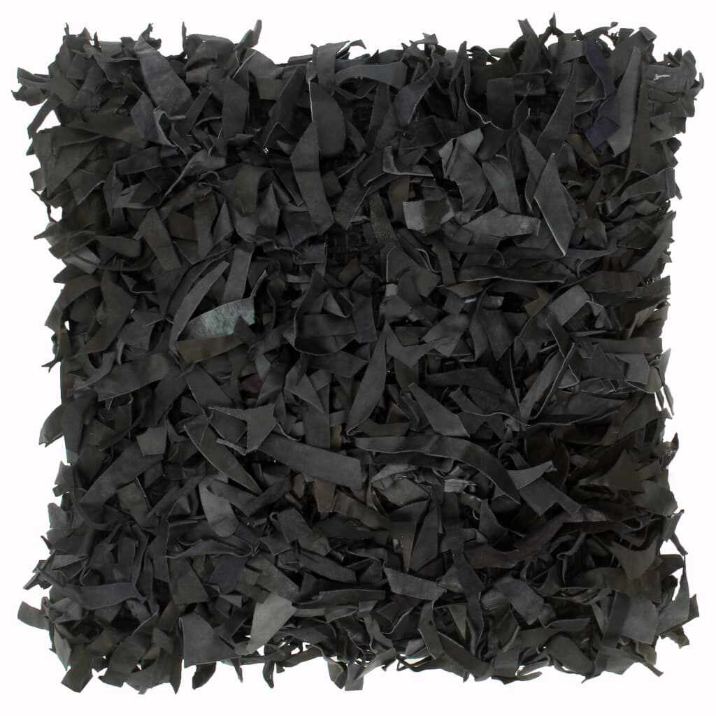 vidaXL Pernuță Shaggy, negru, 60x60 cm, piele și bumbac