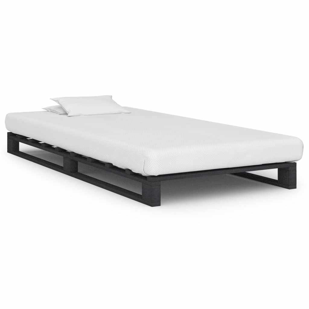 vidaXL Cadru de pat din paleți, gri, 90 x 200 cm, lemn masiv de pin 