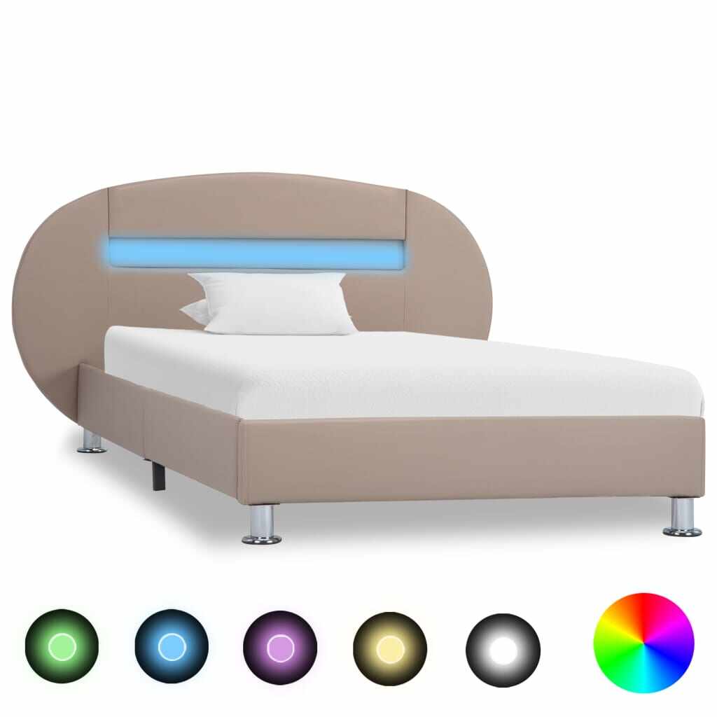 vidaXL Cadru pat cu LED, cappuccino, 100x200 cm, piele ecologică 