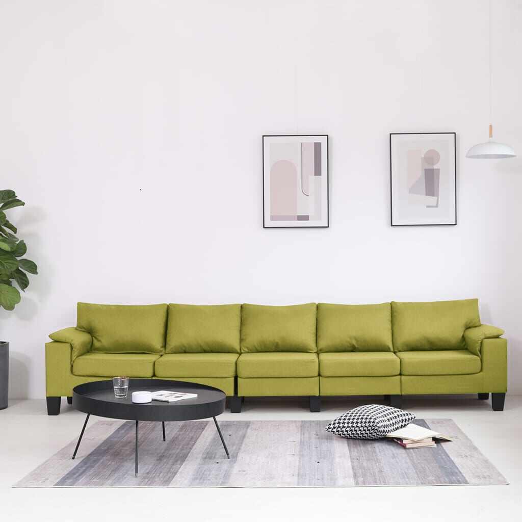 vidaXL Canapea cu 5 locuri, verde, material textil