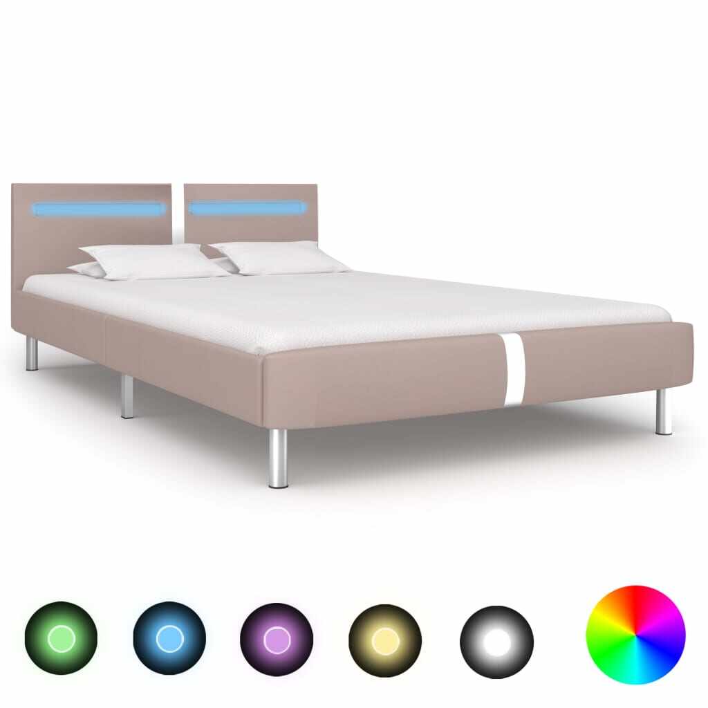 vidaXL Cadru pat cu LED, cappuccino, 120x200 cm, piele artificială 