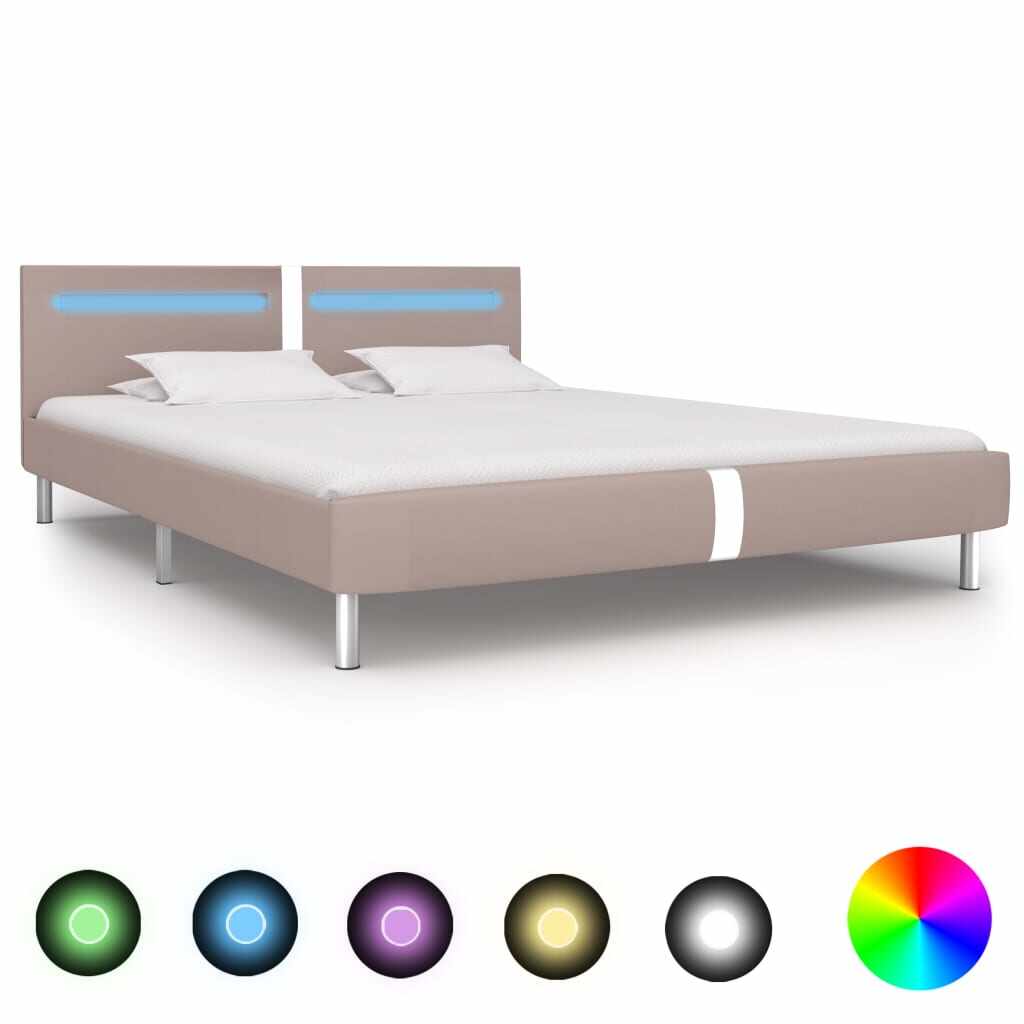 vidaXL Cadru pat cu LED, cappuccino, 160x200 cm, piele artificială 
