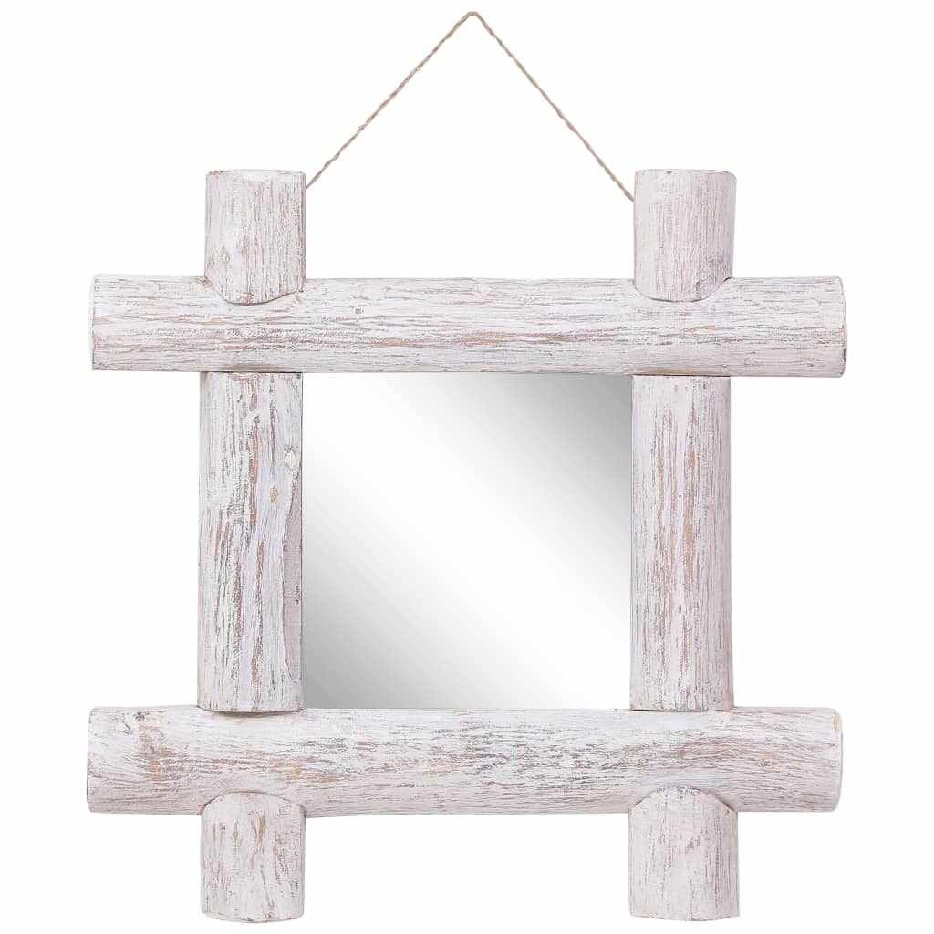vidaXL Oglindă cu ramă din bușteni, alb, 50x50 cm, lemn masiv reciclat