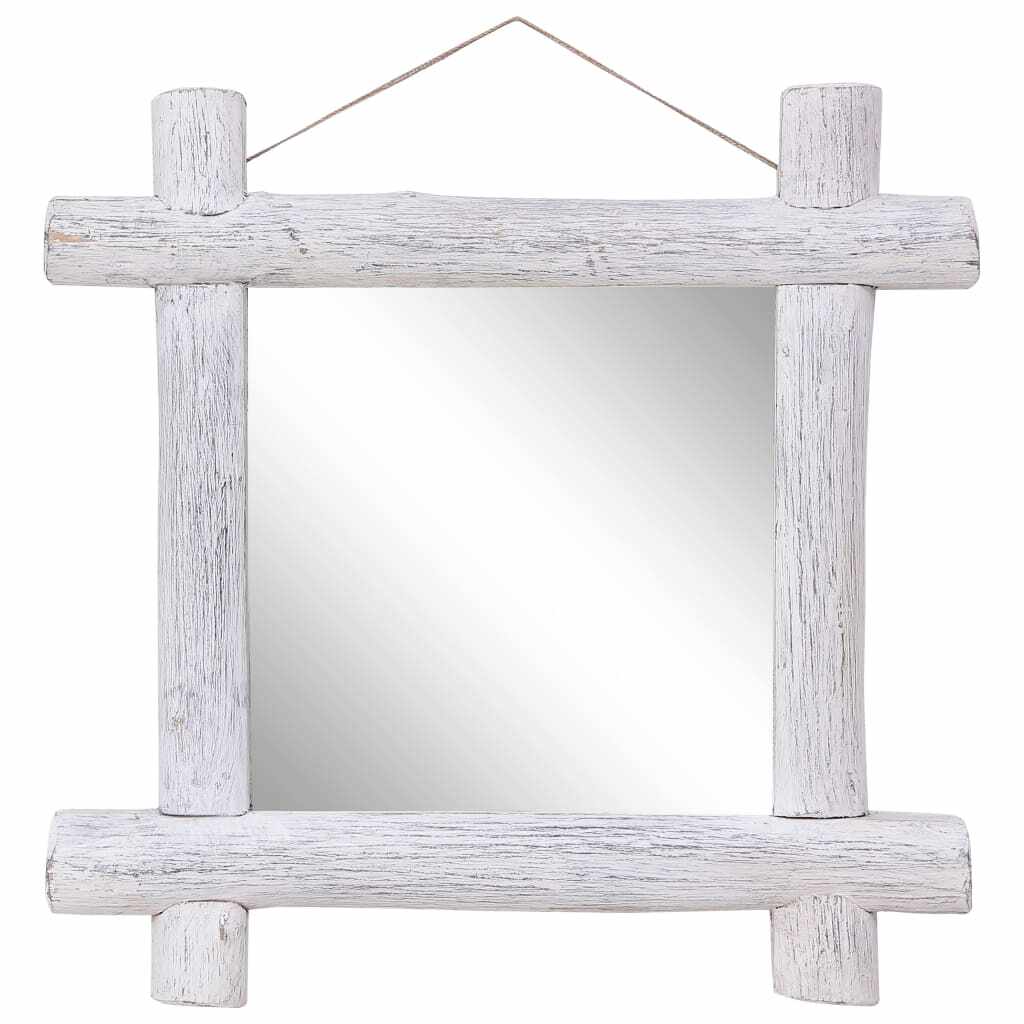 vidaXL Oglindă cu ramă din bușteni, alb, 70x70 cm, lemn masiv reciclat