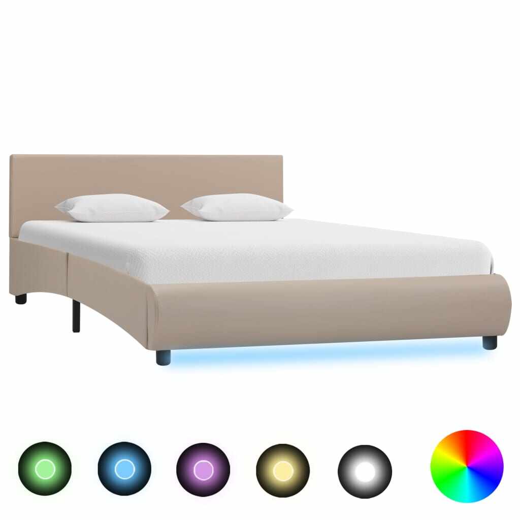 vidaXL Cadru de pat cu LED, cappuccino, 140 x 200 cm, piele ecologică 