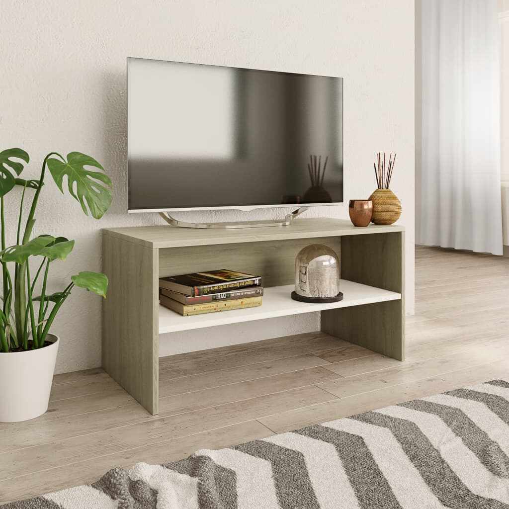 vidaXL Comodă TV, alb și stejar sonoma, 80 x 40 x 40 cm, PAL 