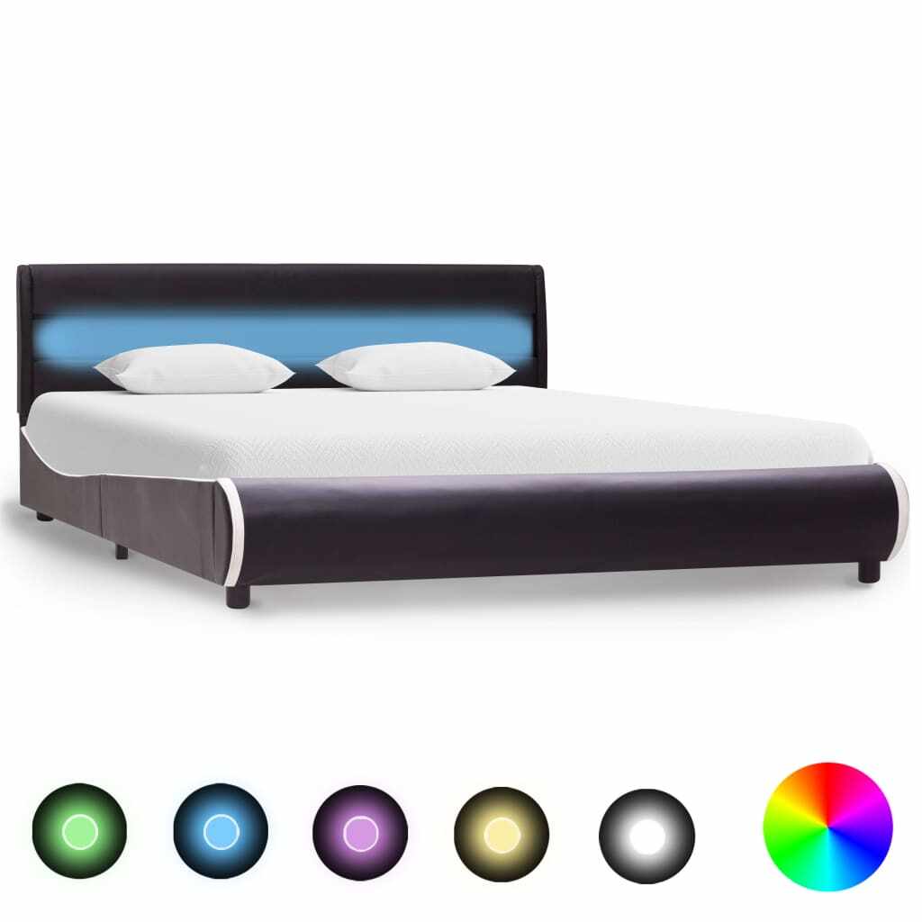 vidaXL Cadru de pat cu LED, negru, 160 x 200 cm, piele ecologică 