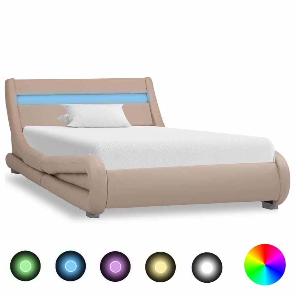 vidaXL Cadru de pat cu LED, cappuccino, 100 x 200 cm, piele ecologică 