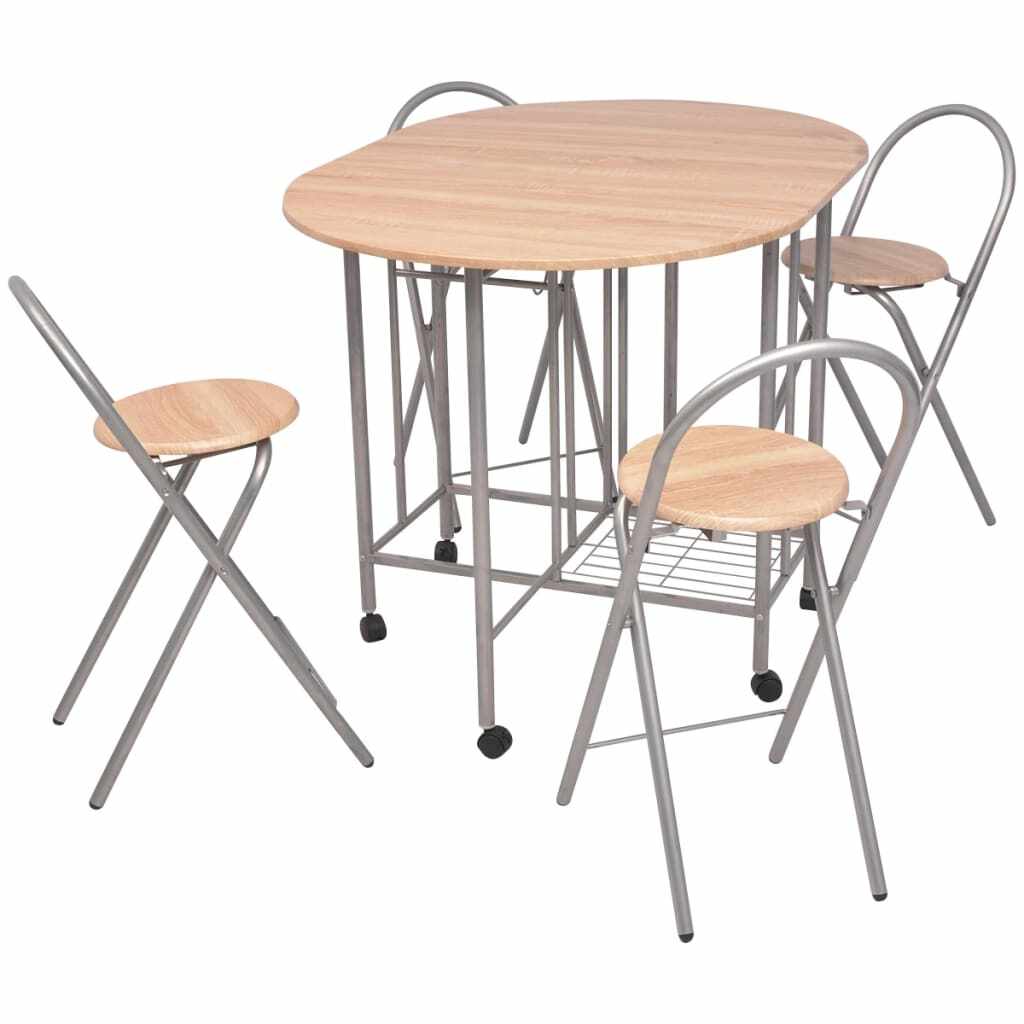 vidaXL Set masă și scaune de bucătărie pliabile din MDF, 5 piese 