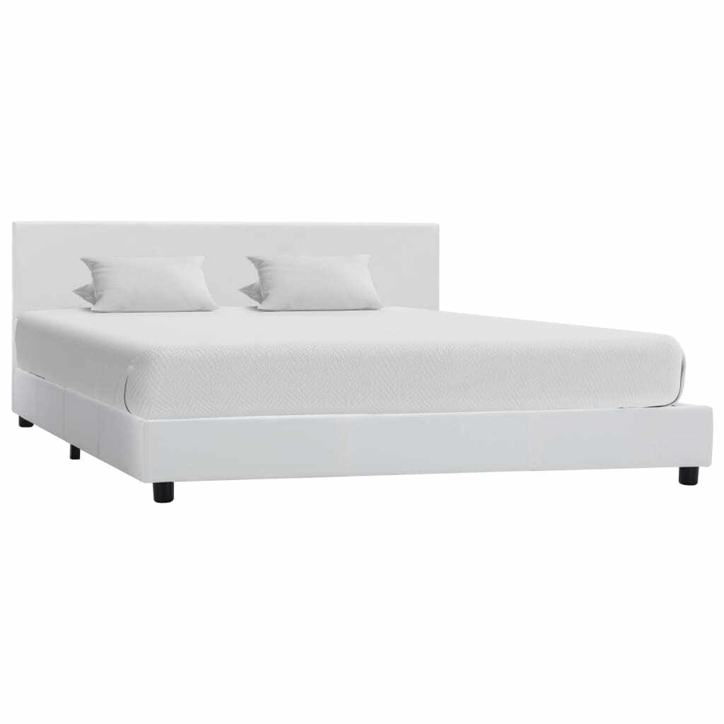vidaXL Cadru de pat, alb, 160 x 200 cm, piele ecologică 