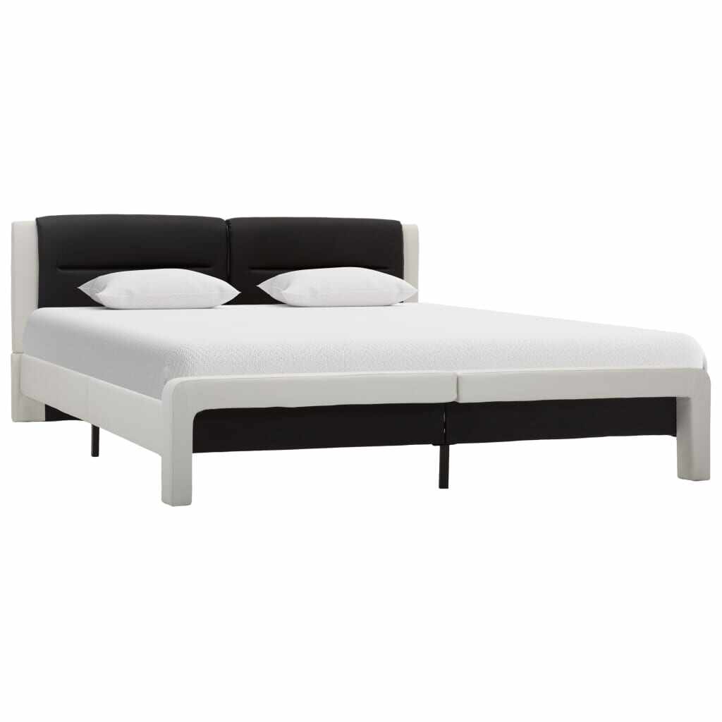 vidaXL Cadru de pat, alb și negru, 160 x 200 cm, piele ecologică 