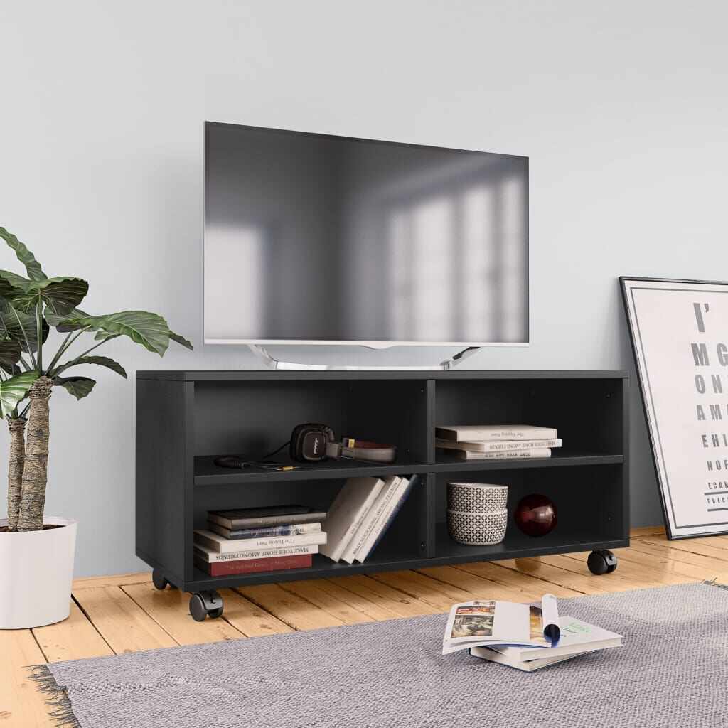 vidaXL Comodă TV cu rotile, negru, 90x35x35, PAL 