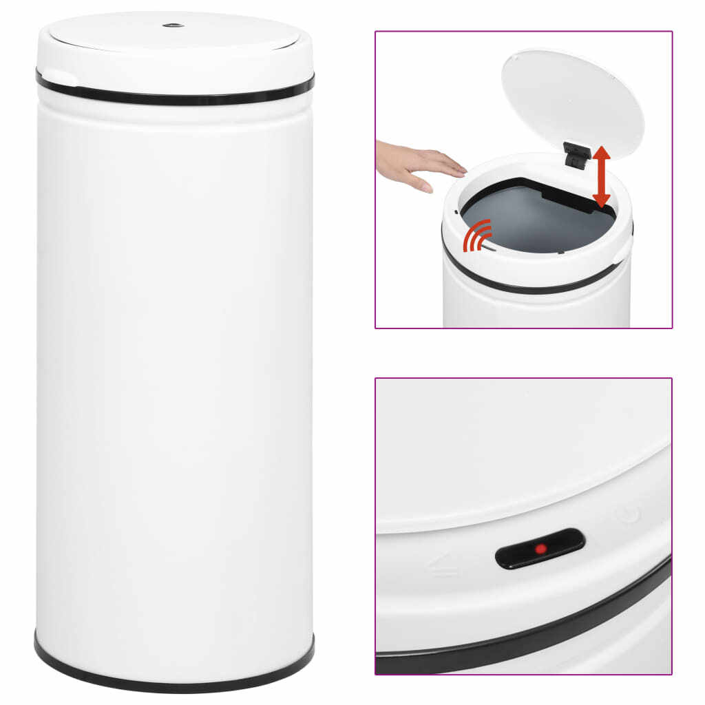 vidaXL Coș de gunoi automat cu senzor, 80 L, alb, oțel carbon