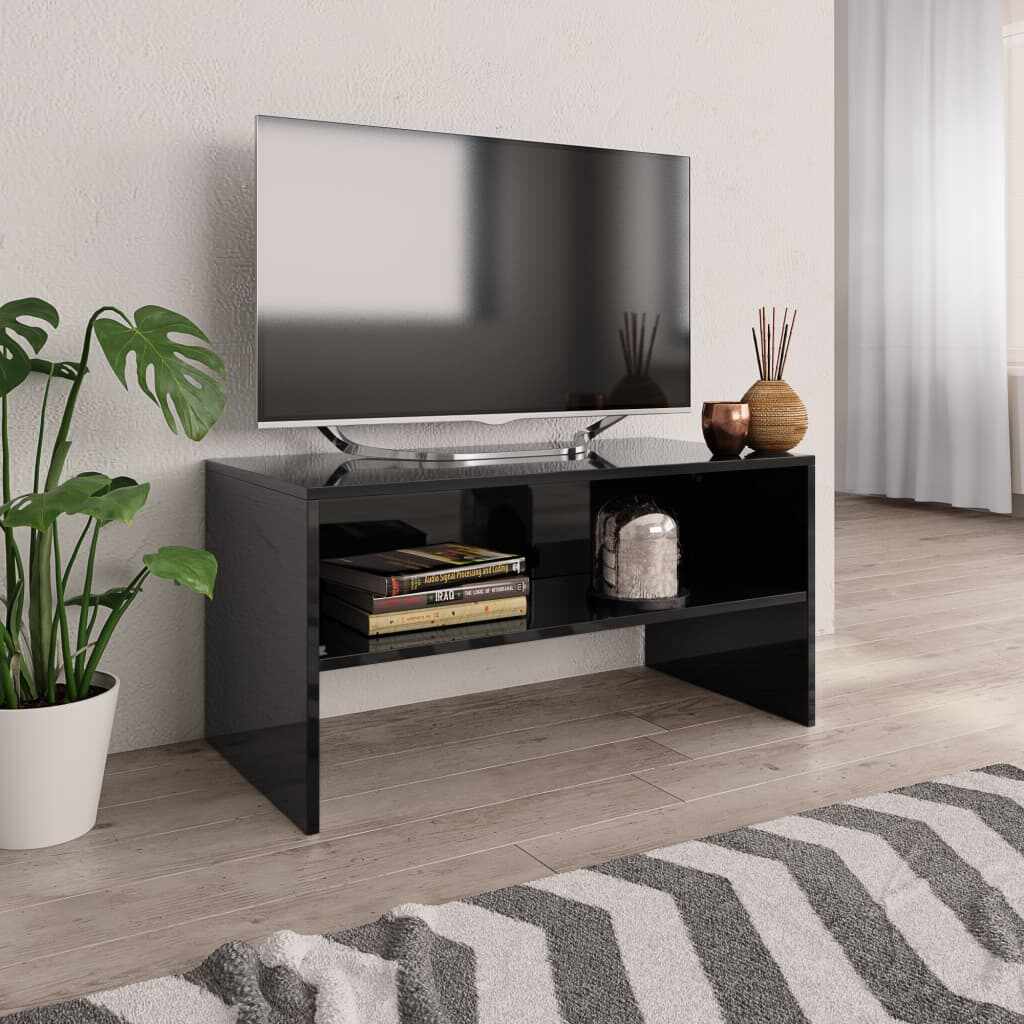 vidaXL Comodă TV, negru extralucios, 80x40x40 cm, PAL 