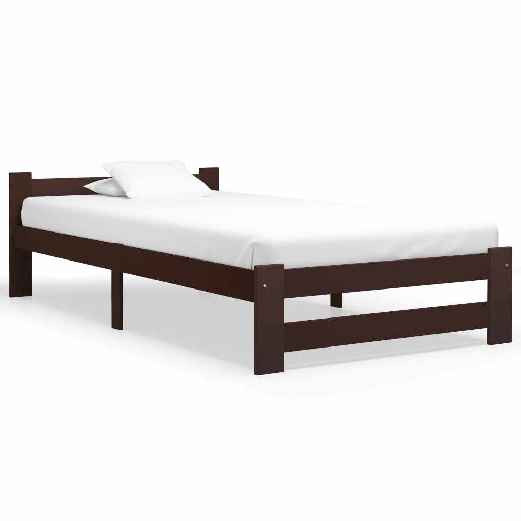 vidaXL Cadru de pat, maro închis, 90 x 200 cm, lemn masiv de pin 