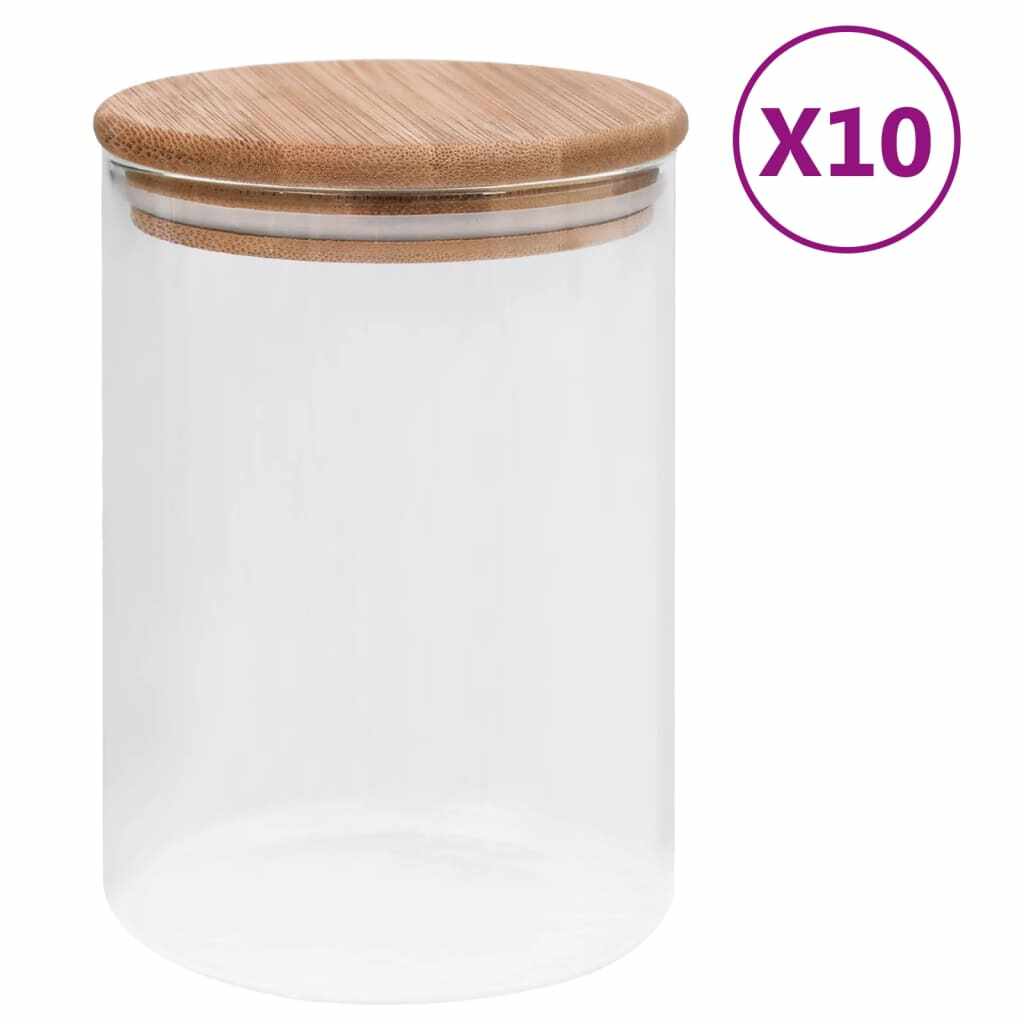 vidaXL Borcane din sticlă depozitare, capac de bambus, 10 buc., 260 ml