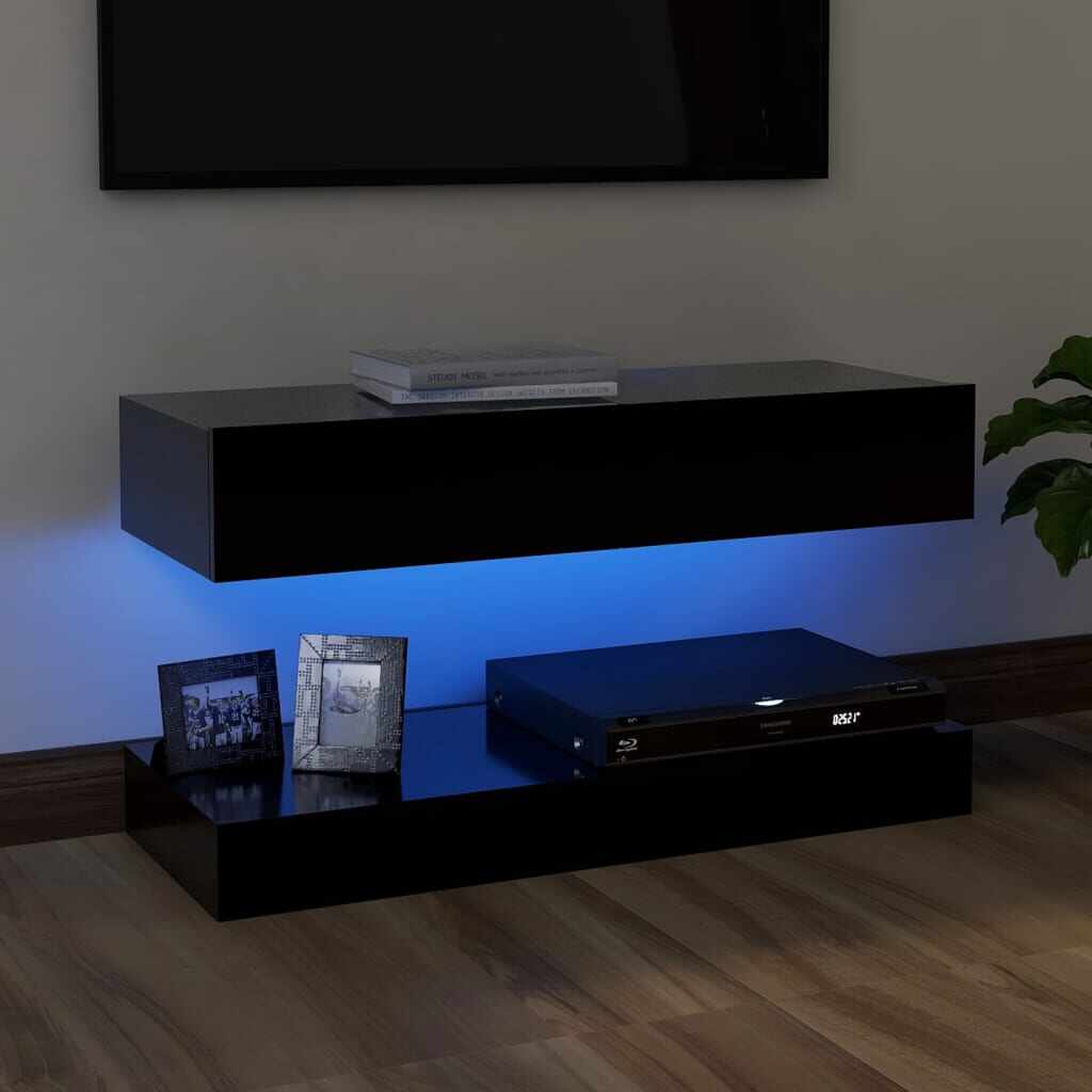 vidaXL Comodă TV cu lumini LED, negru, 90x35 cm