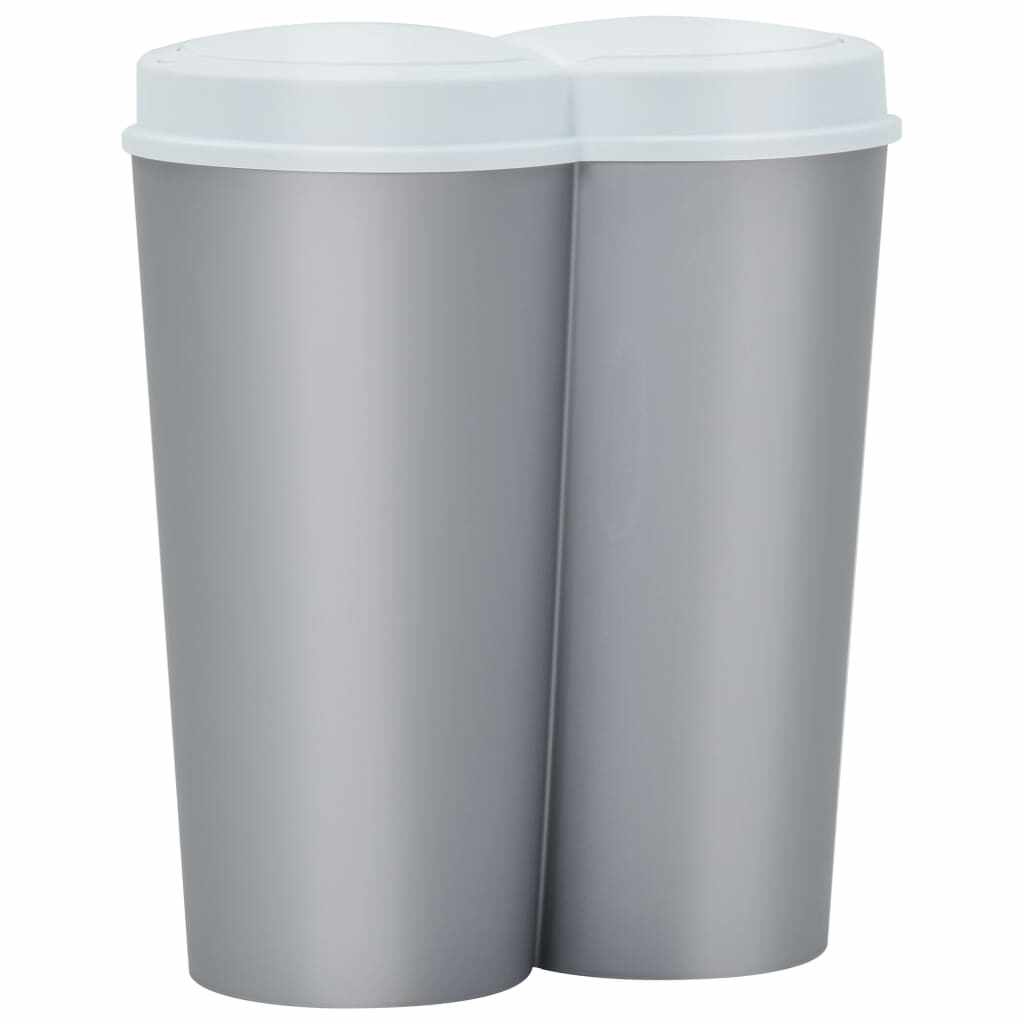 vidaXL Coș de gunoi dublu, argintiu și alb, 50 L 