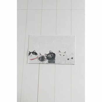 Covor baie Lismo Cats, 60 x 40 cm, alb - gri