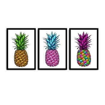 Tablou din 3 piese Pineapple, 109 x 50 cm