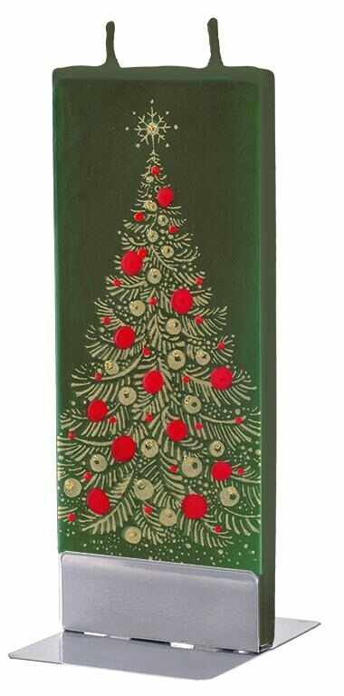 Lumanare decorativa cu 2 fitile si suport metalic inclus, Christmas Tree Verde, L6,1xl1xH15 cm