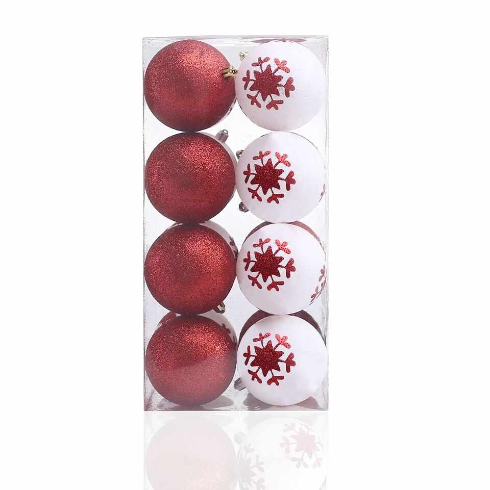 Set 16 globuri pentru brad din plastic Cherry Alb / Rosu, Ø8 cm