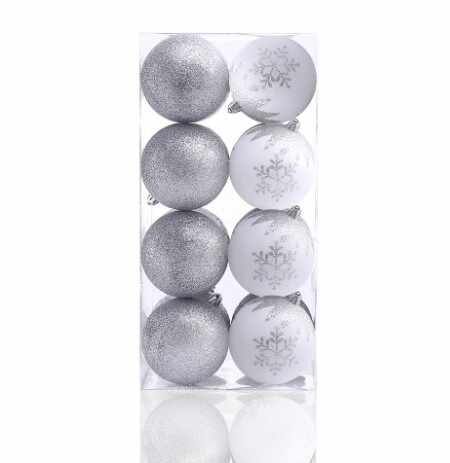 Set 16 globuri pentru brad din plastic Meli Alb / Argintiu, Ø8 cm