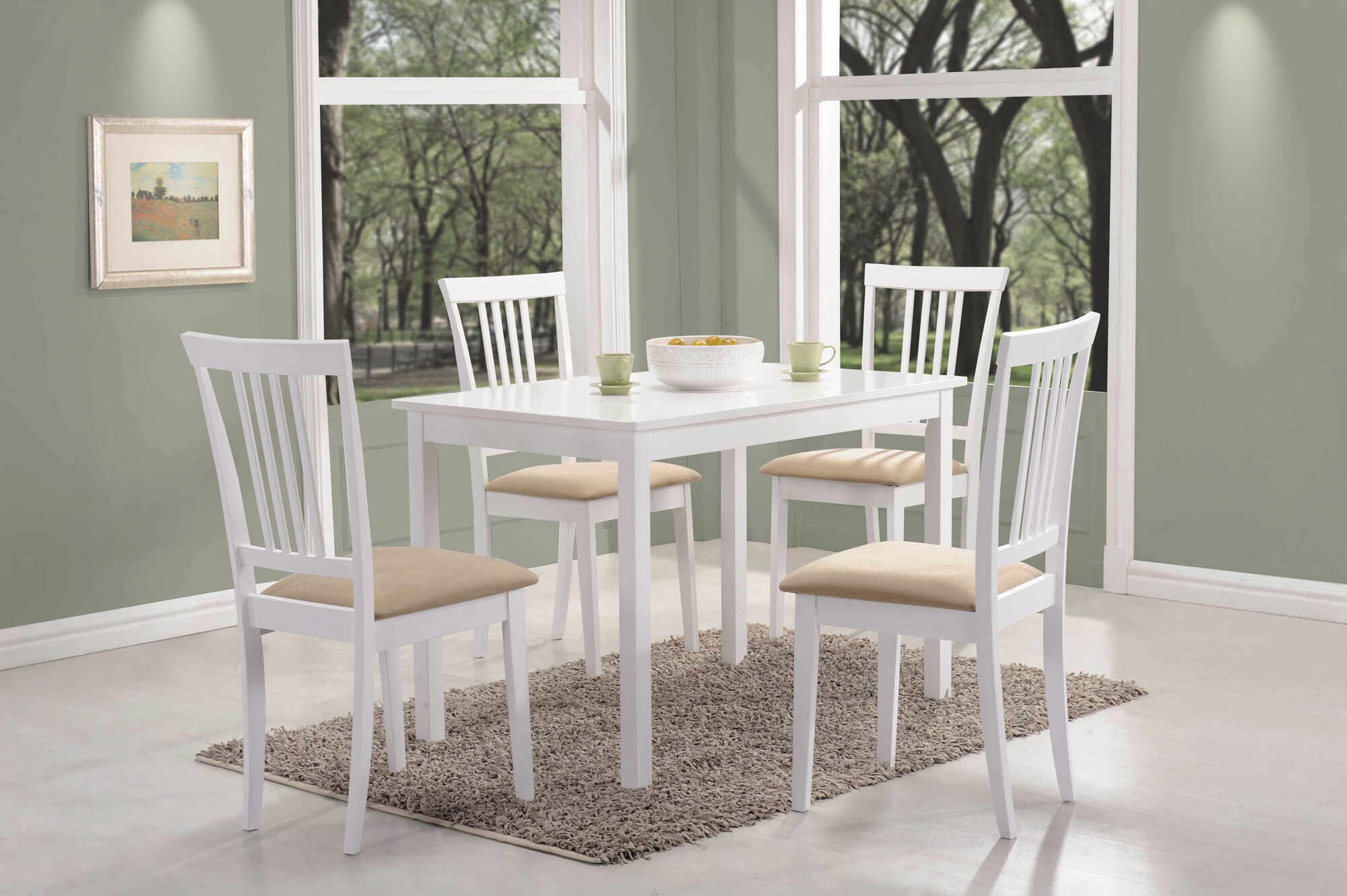 Set masa din MDF si lemn Fiord White + 4 scaune CD-63 White / Beige, L110xl70xH74 cm