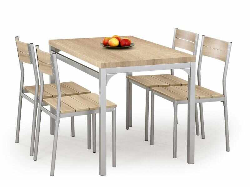 Set masa din MDF si metal + 4 scaune Malcolm Sonoma Oak, L110xl70xH75 cm