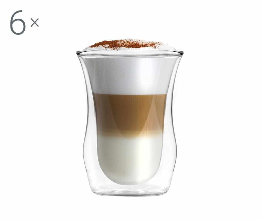 Set 6 pahare Vialli Design, Short Cappuccino, sticla borosilicata, 300 ml - Vialli Design, Alb