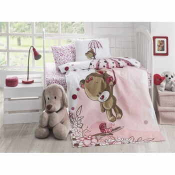 Cuvertură matlasată din bumbac pentru pat de o persoană Baby Pique Pinkie, 95 x 145 cm