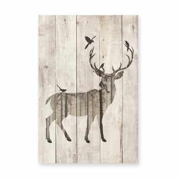 Tablou decorativ din lemn de pin Really Nice Things Watercolor Deer, 40 x 60 cm
