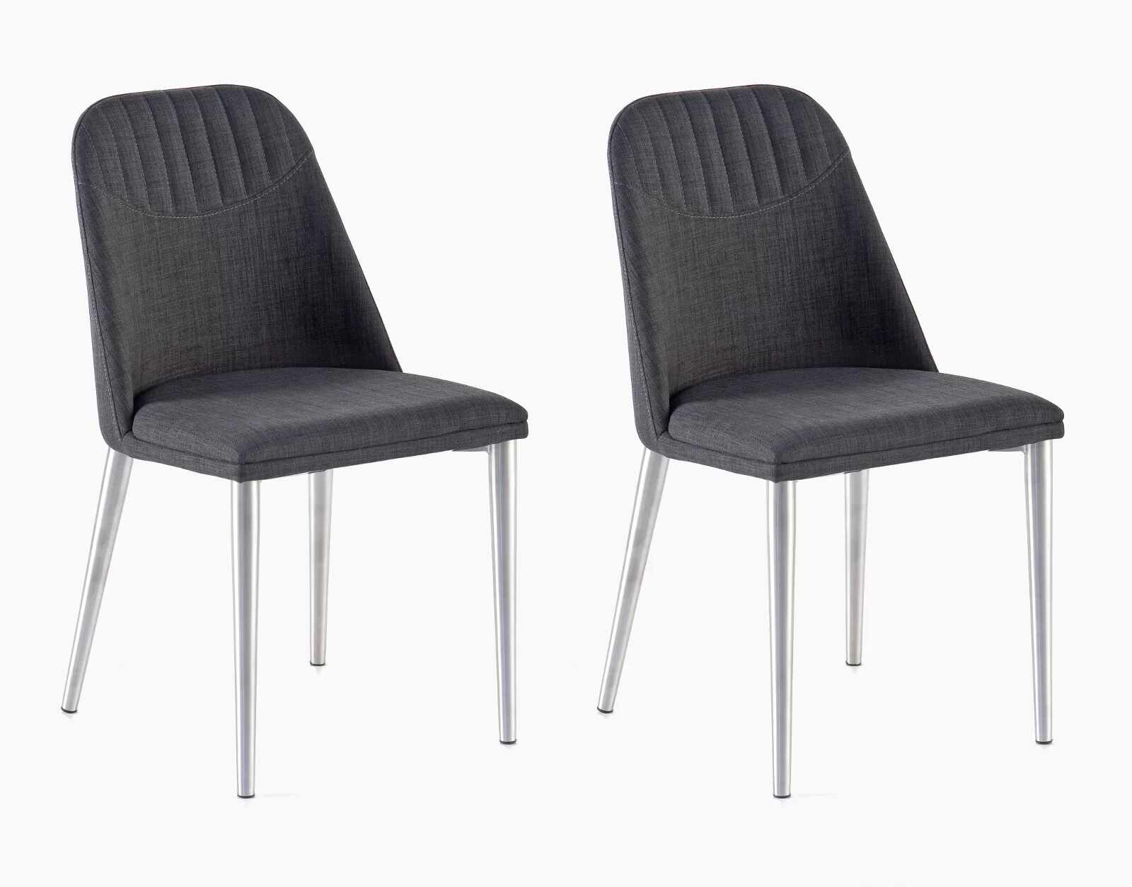 Set 2 scaune tapitate cu stofa si picioare metalice, Elara A Gri / Crom, l45xA55xH85 cm