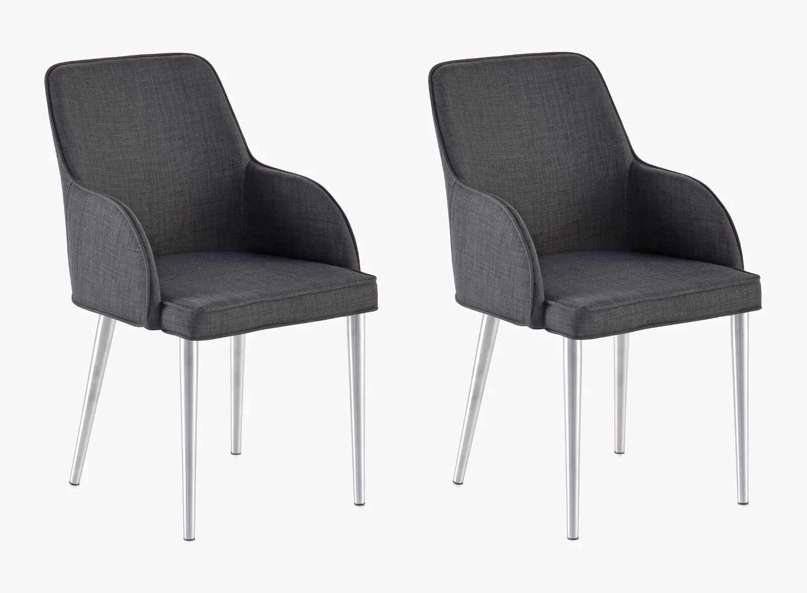 Set 2 scaune tapitate cu stofa si picioare metalice, Elara C Gri / Crom, l56xA61xH86 cm