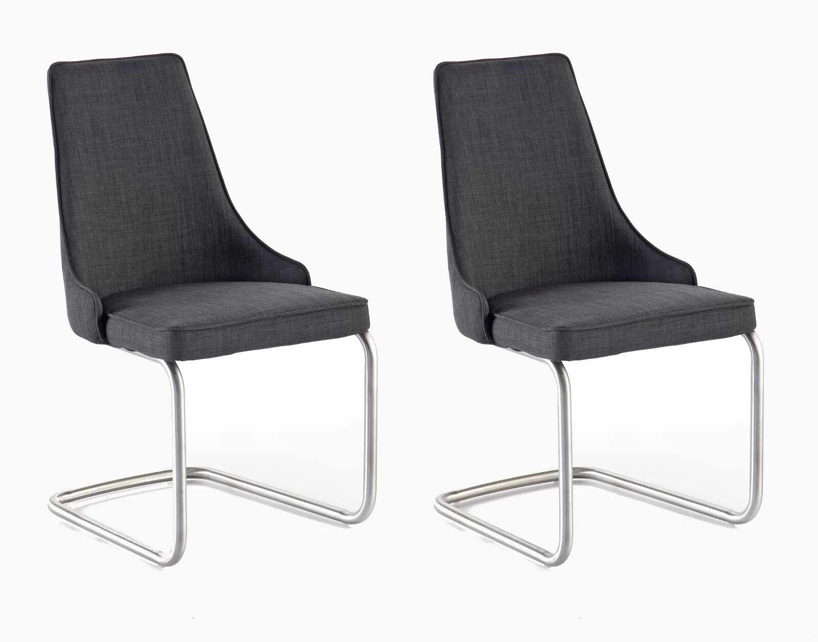 Set 2 scaune tapitate cu stofa si picioare metalice, Elara Swing B Gri / Crom, l58xA50xH90 cm