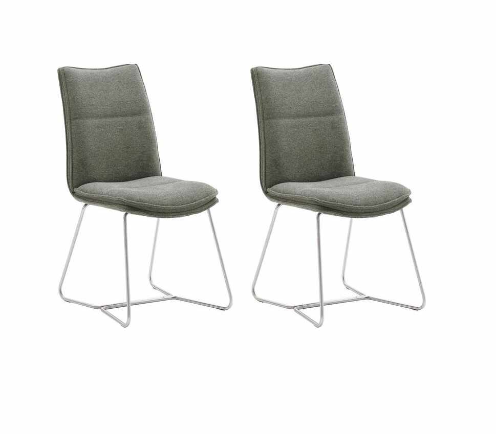 Set 2 scaune tapitate cu stofa si picioare metalice, Hampton II Verde Olive / Crom, l48xA65xH94 cm