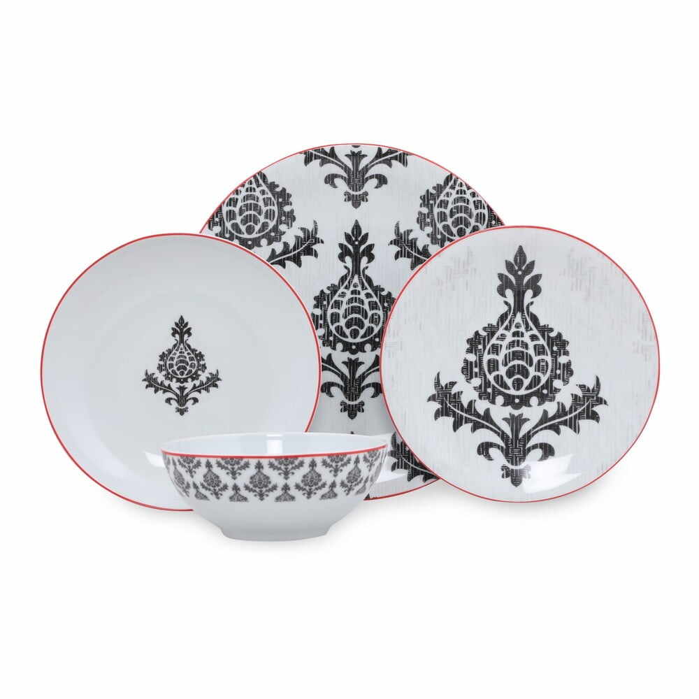 Set veselă 24 piese din porțelan Kütahya Porselen Ornaments, alb-negru