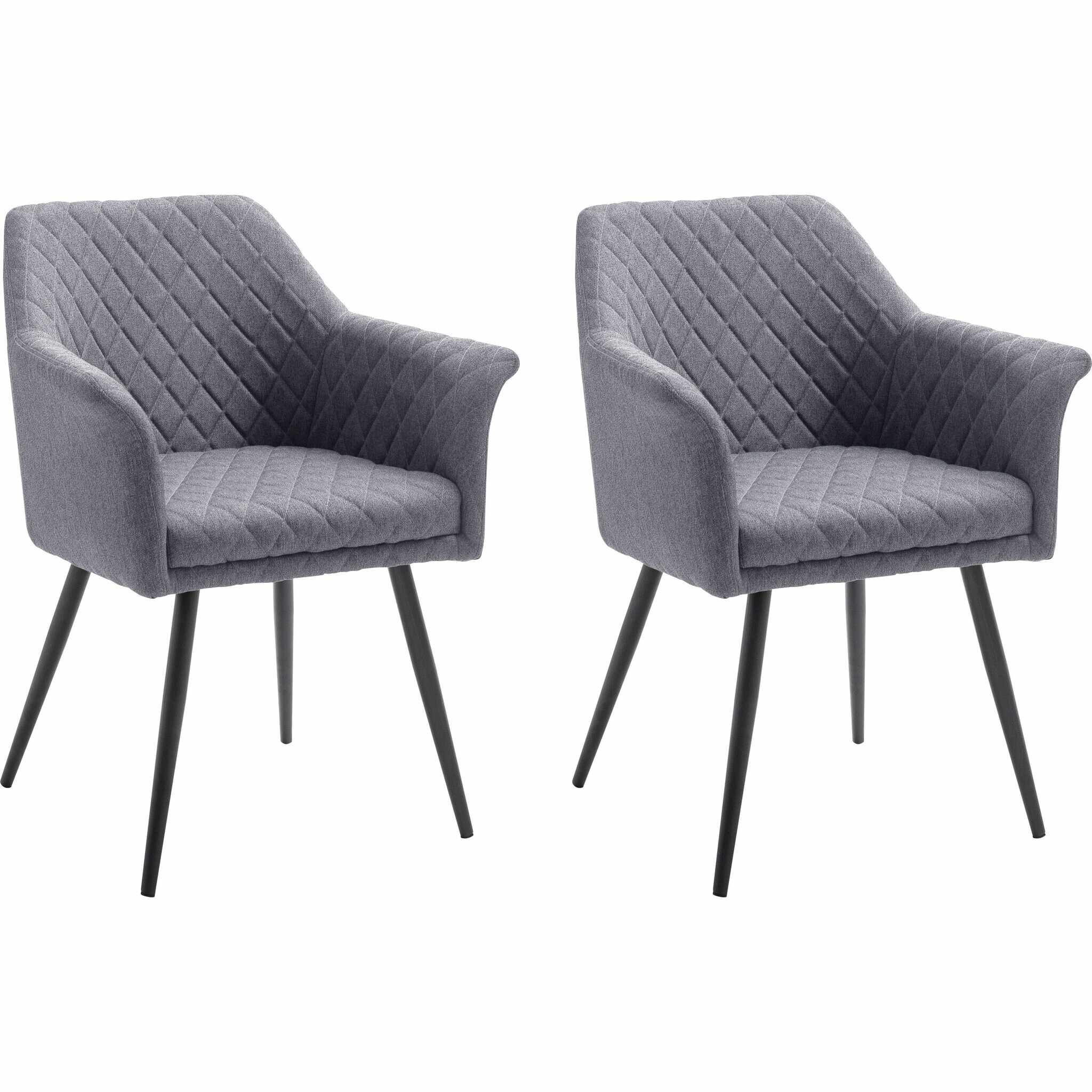 Set 2 scaune tapitate cu stofa si picioare metalice, Covina Gri / Negru, l62xA60xH82 cm