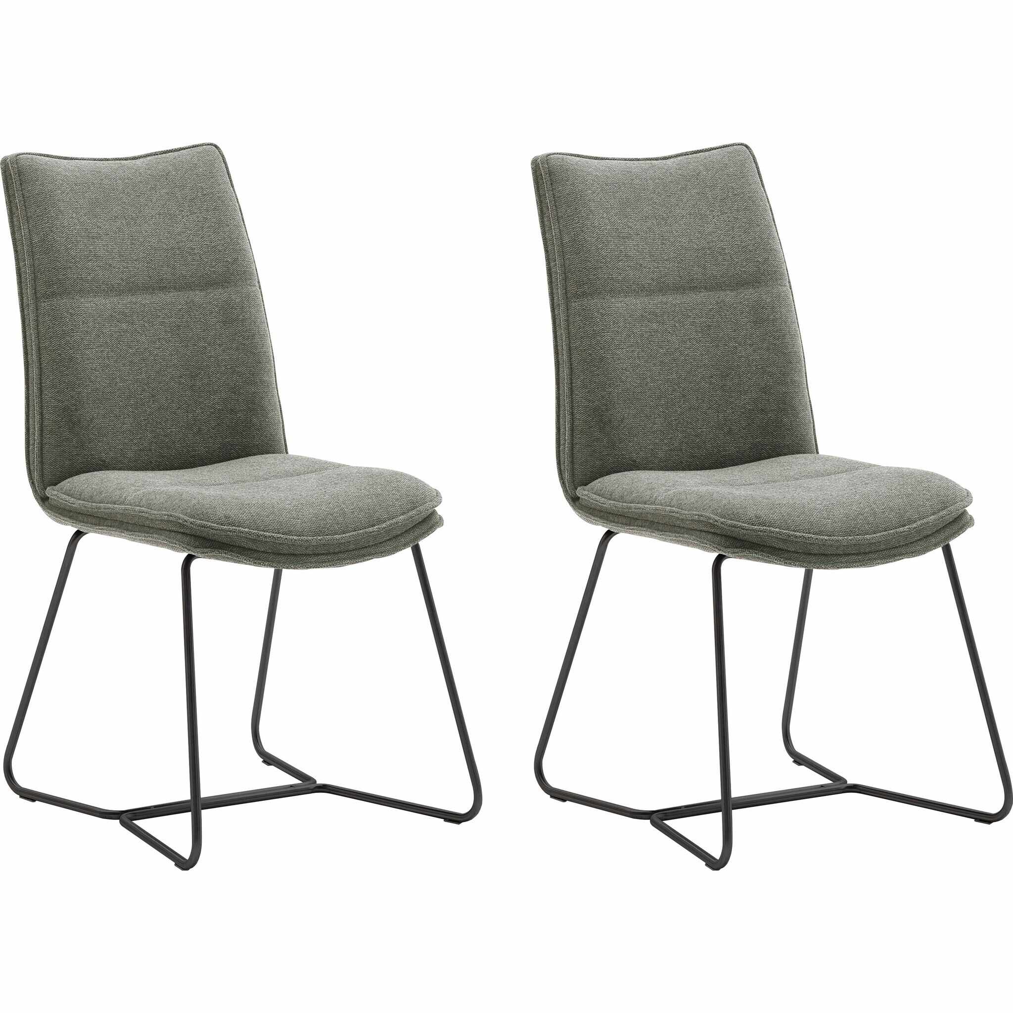 Set 2 scaune tapitate cu stofa si picioare metalice, Hampton I Verde Olive / Negru, l48xA65xH94 cm