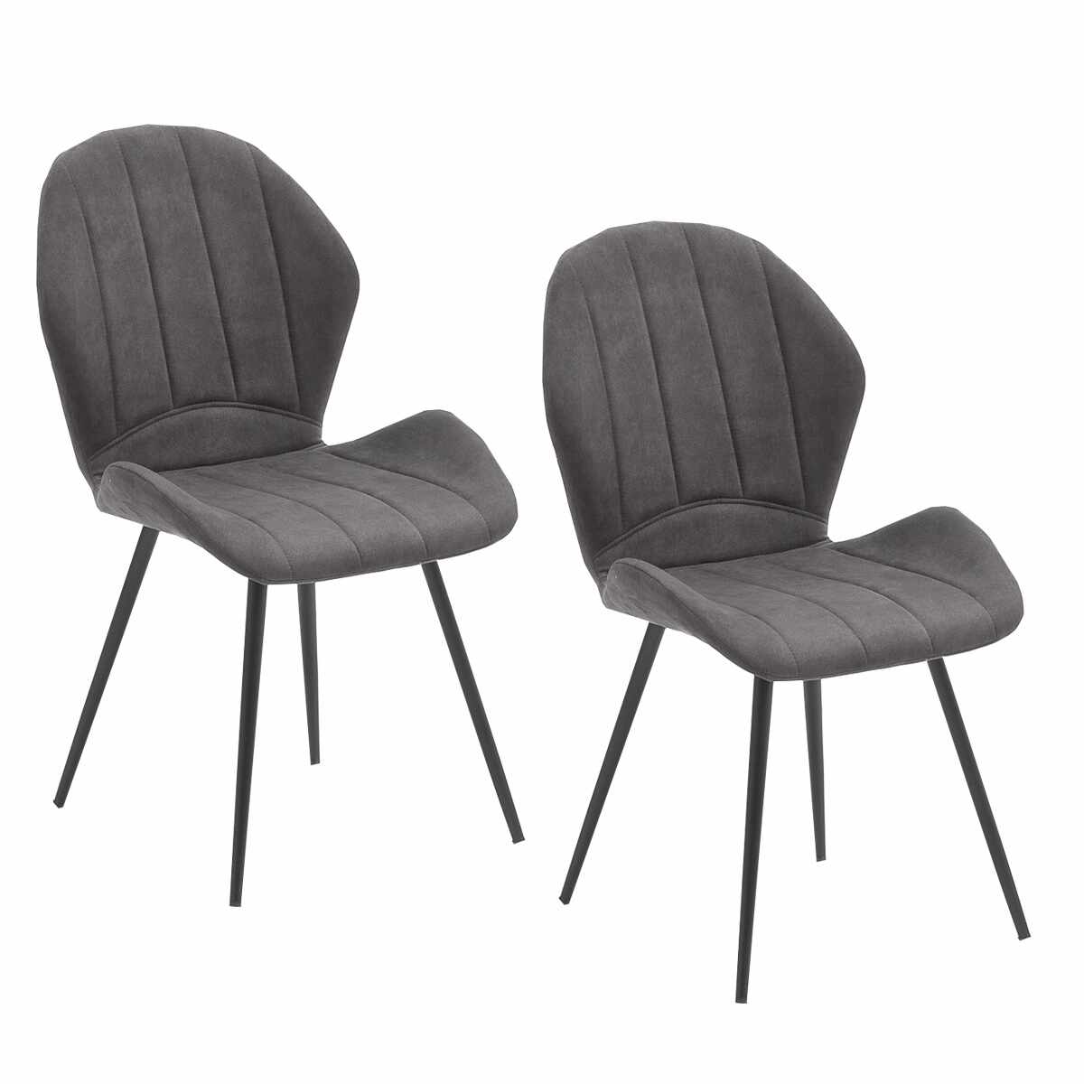 Set 2 scaune tapitate cu stofa si picioare metalice, Lima Antracit, l51xA56xH89 cm