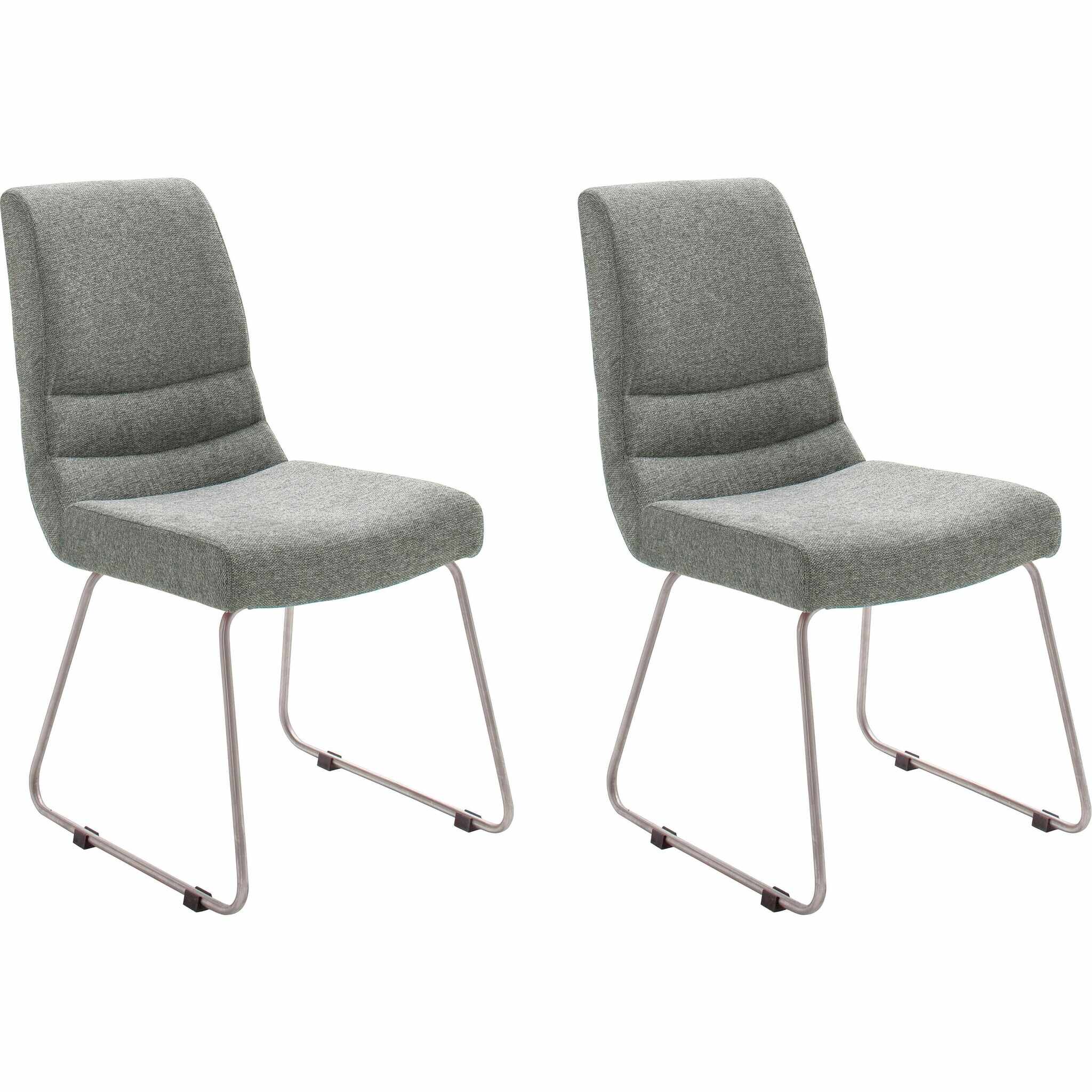 Set 2 scaune tapitate cu stofa si picioare metalice, Montera Skid Gri / Crom, l45xA65xH89 cm