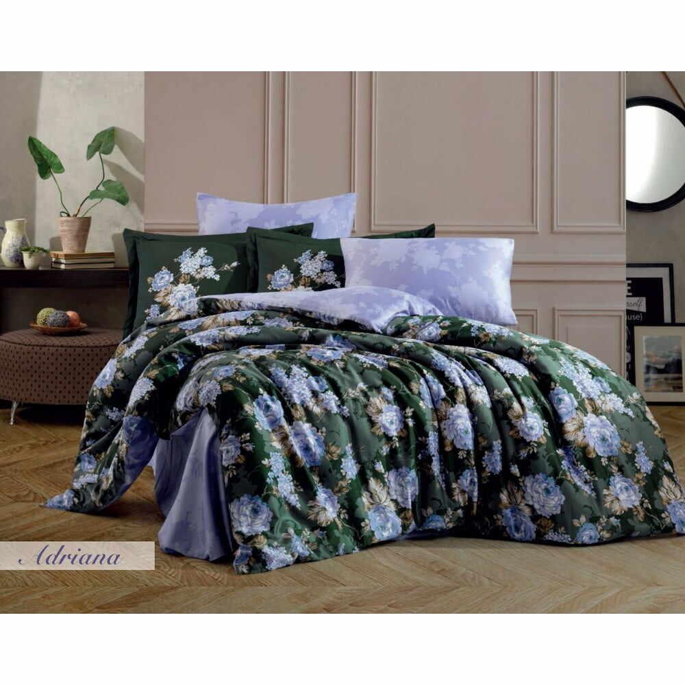 Lenjerie de pat din bumbac satinat pentru pat dublu cu cearșaf Hobby Adriana, 200 x 220 cm, verde