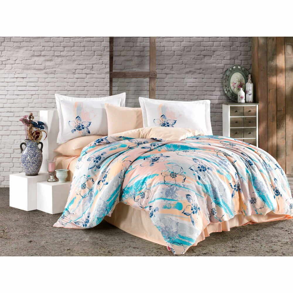 Lenjerie de pat din bumbac satinat pentru pat dublu cu cearșaf Hobby Brisha, 200 x 220 cm