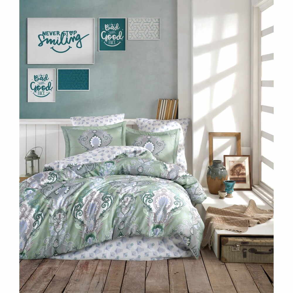 Lenjerie de pat din bumbac satinat pentru pat dublu cu cearșaf Primacasa by Türkiz Mavarova, 200 x 220 cm, verde
