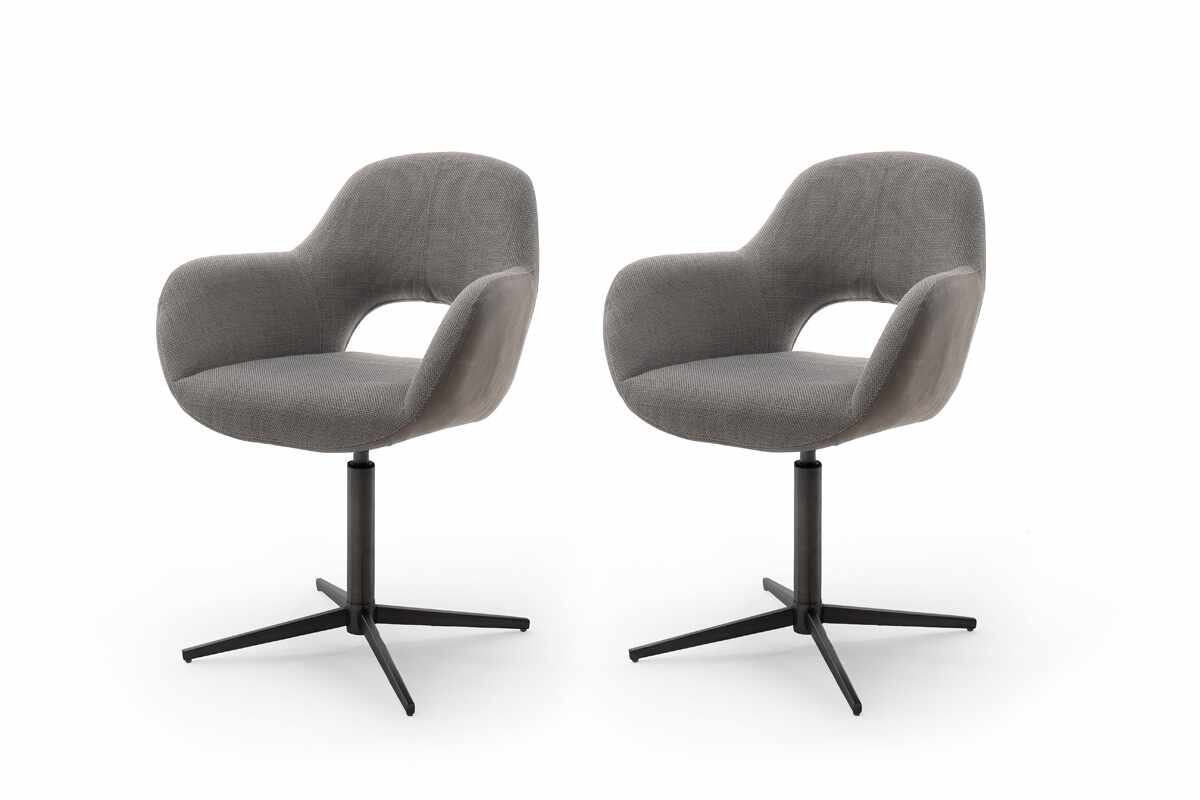 Set 2 scaune rotative tapitate cu stofa si piele ecologica, cu picioare metalice, Melrose 2 Capuccino / Negru, l64xA64xH88 cm