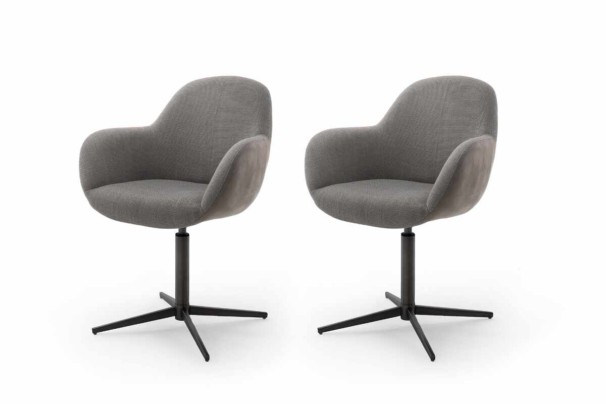 Set 2 scaune rotative tapitate cu stofa si piele ecologica, cu picioare metalice, Melrose Capuccino / Negru, l64xA64xH88 cm