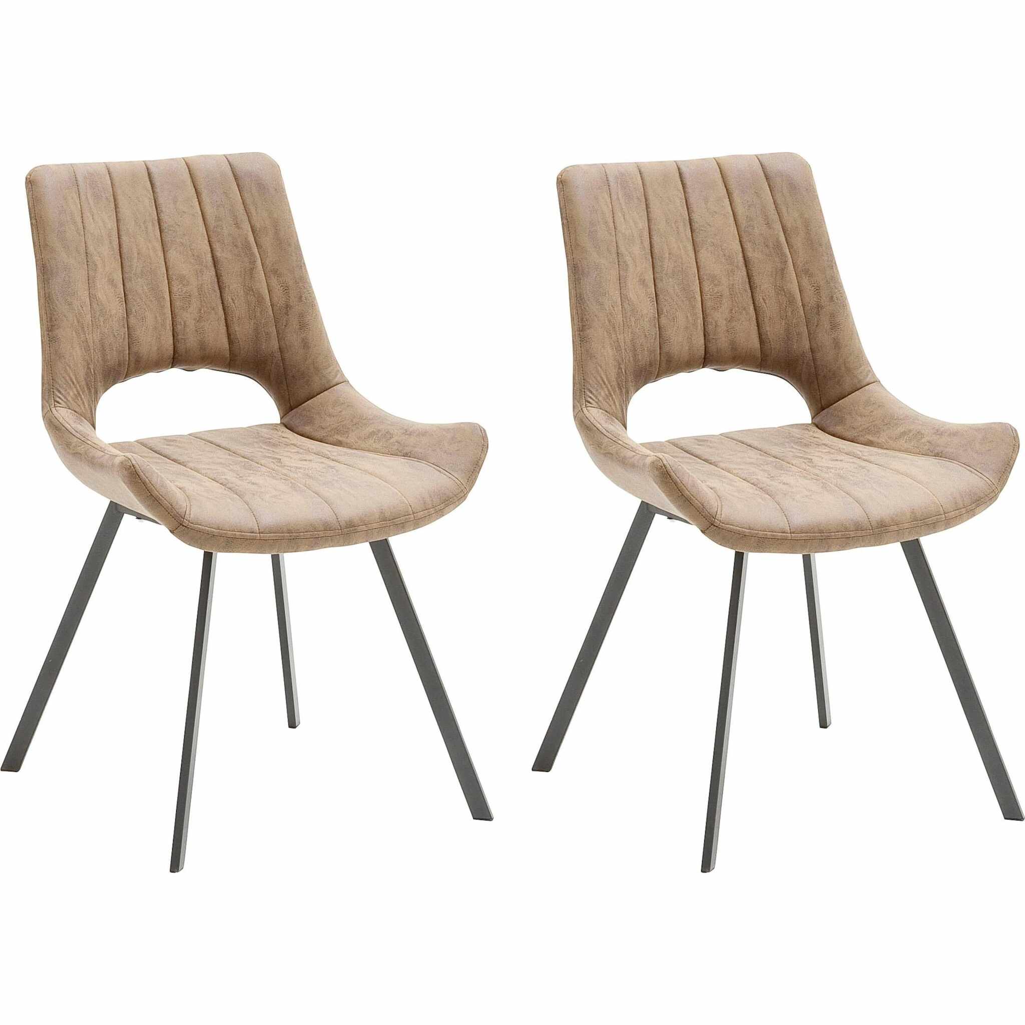 Set 2 scaune tapitate cu stofa si picioare metalice, Olympia Capuccino / Negru, l54xA56xH87 cm