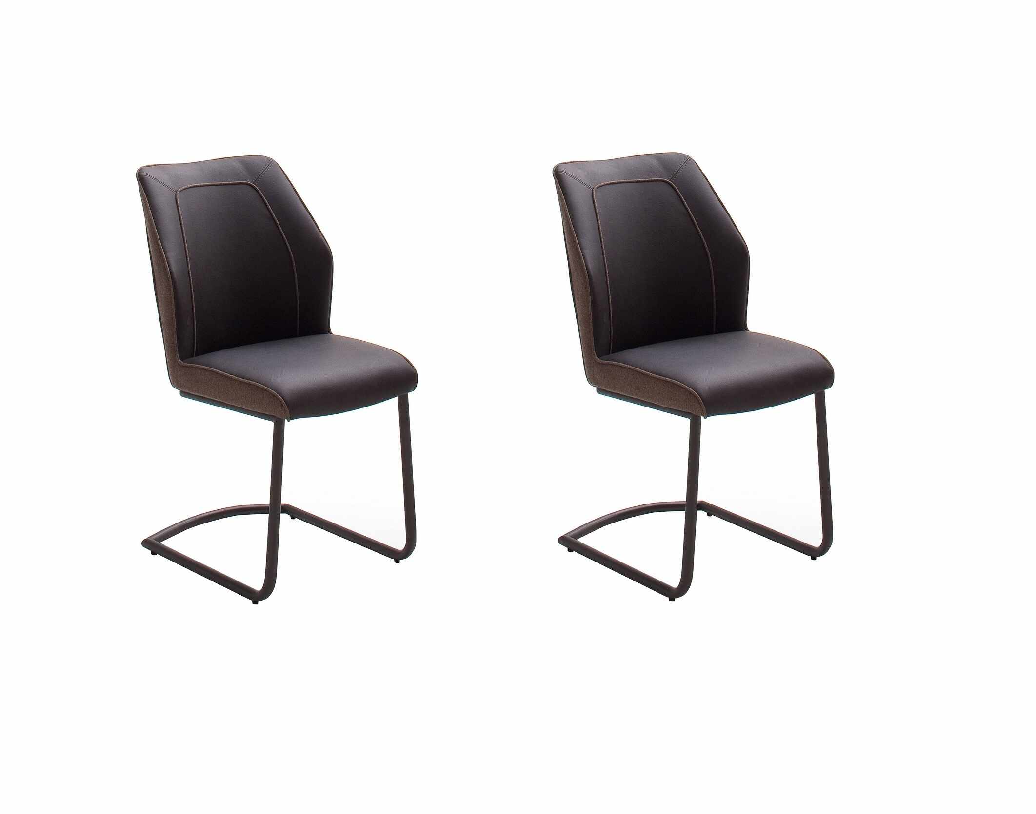 Set 2 scaune tapitate cu stofa si piele ecologica, cu picioare metalice Aberdeen Maro / Negru, l50xA62xH92 cm
