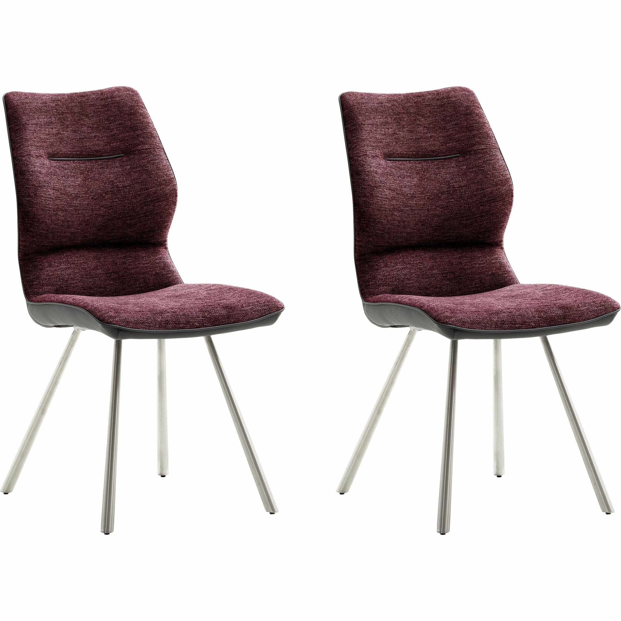 Set 2 scaune tapitate cu stofa si piele ecologica, cu picioare metalice, Orlando Burgundy / Crom, l46xA63xH92 cm