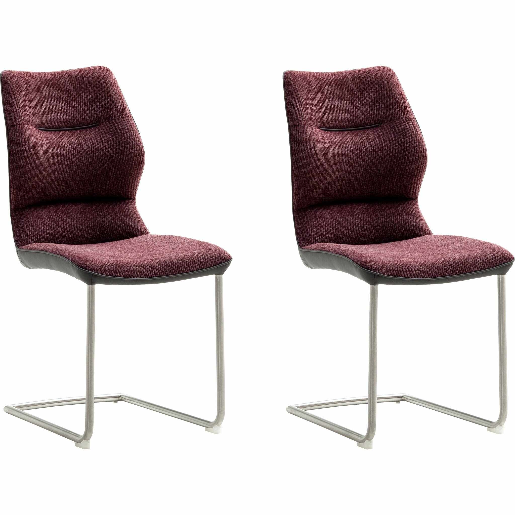 Set 2 scaune tapitate cu stofa si piele ecologica, cu picioare metalice, Orlando Swing Burgundy / Crom, l46xA63xH92 cm